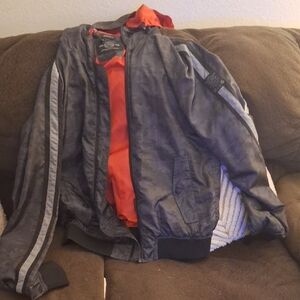 BuffBunny Gray Camo Bomber Jacket with Orange Lining